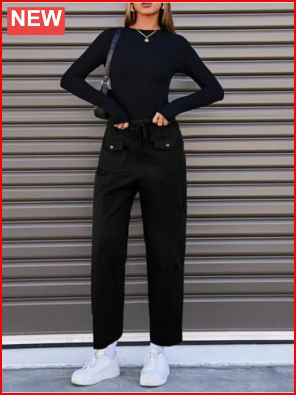 100% Cotton Cargo Pants with Drawstring Elastic Waist Multiple Pockets